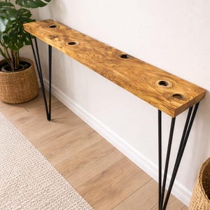 Rustic Olive Wood Narrow Console Table | Solid Olive Wood Console Table | Radiator Shelf | Hallway Table, Living Room Furniture, Thin Table