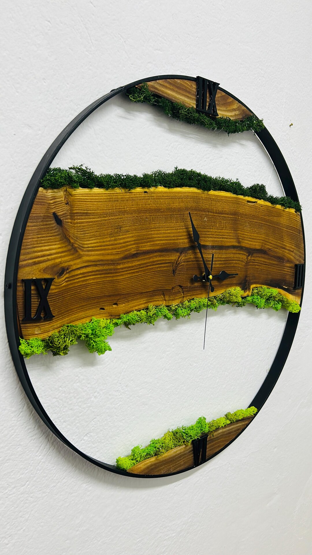 Olive/oleaster Wood & Metal Ring Wall Clock | Handmade Rustic Modern ...