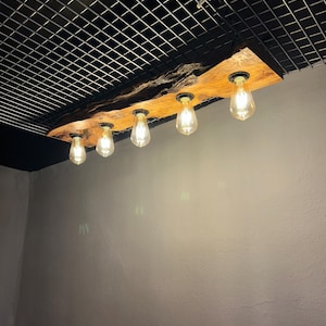 Live Edge Olive Wood Slab Chandelier: Rustic Farmhouse Lighting