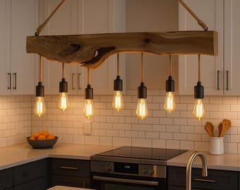 Olive Wood Live Edge Chandelier – Handmade Rustic Natural Wood Ceiling Light – Unique Gift for Home Decor – Custom Lighting