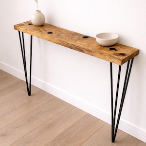 Consola estrecha de madera rústica de olivo / Consola de madera maciza de olivo / Estante para radiador / Mesa de recibidor, Muebles de salón, Mesa fina