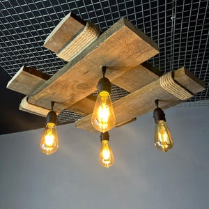 Hanging Pendant Lamp, Handmade Farmhouse Chandelier, Industrial Style Ceiling Lamp, Rustic Wooden Light, Boho Kitchen Dining Room Light