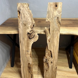 DIYアート用18インチオリーブウッドスラブ2枚 | 生エッジ未仕上げ木材 | クラフトや木工プロジェクトに最適、生エッジウッドスラブ