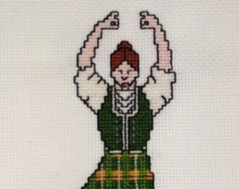 Highland Dancer in Green Tartan Cross Stitch Pattern