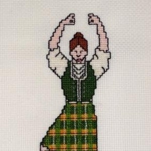 Highland Dancer in Green Tartan Cross Stitch Pattern
