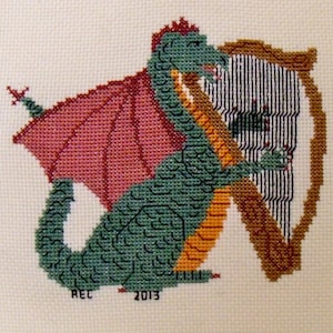 Dragon with Harp Cross Stitch Pattern