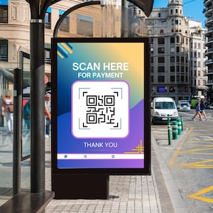 Editable Small Business QR Code Sign | Scan to Pay Printable Template | Table Display Sign | Custom QR Sign for Shops & Counters