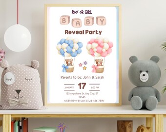 COLOFALLA 20 Biglietti Gender Reveal – Scritta Francese Con Orsetto Per Baby Shower