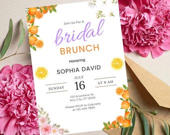 Citrus Bridal Brunch Template, Citrus Bridal Shower Invitation, Lemon and Orange Floral Invite, Bright Citrus Theme