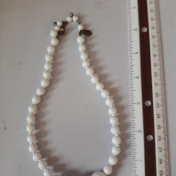 Vint Signed MIRIAM HASKELL White Milk Glass Beaded Necklace