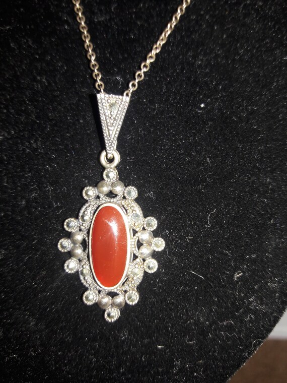 Victorian Sterling Silver 925 Carnelian Marcasite… - image 5