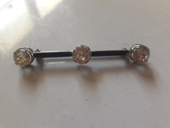 Antique Sterling Enameled Large Crystal Bar Pin - image 2