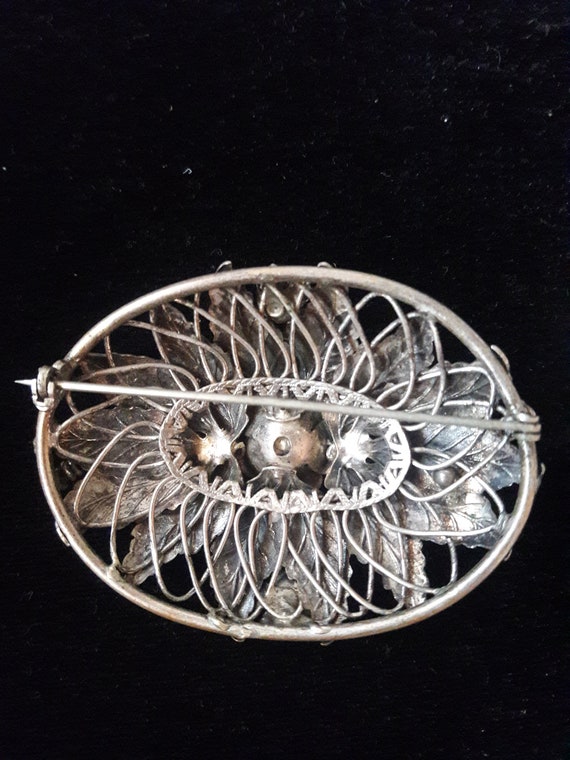 Edwardian Silver-tone Large Ornate 3D Floral/Leaf… - image 3