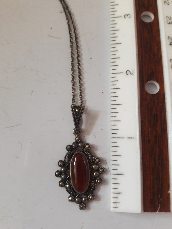 Victorian Sterling Silver 925 Carnelian Marcasite… - image 6