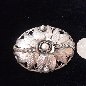 Edwardian Silver-tone Large Ornate 3D Floral/Leaf Pin
