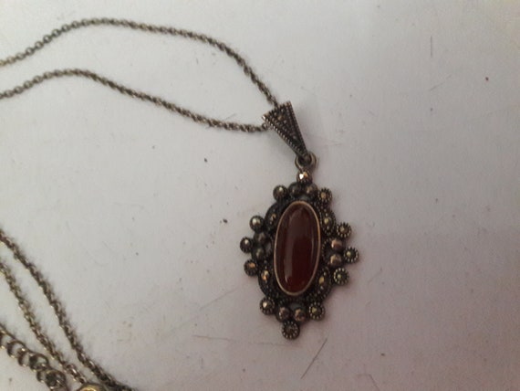 Victorian Sterling Silver 925 Carnelian Marcasite… - image 2