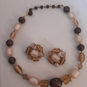 Vintage CORO Moonglow Beaded Demi Parure - Necklace and Earrings