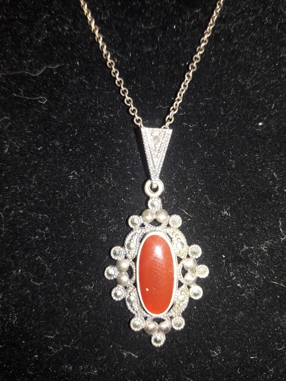 Victorian Sterling Silver 925 Carnelian Marcasite… - image 7