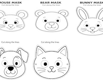Máscaras de animales imprimibles para niños, actividad para colorear (descarga en PDF)