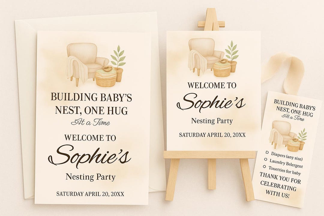 Nesting Party Invitations Nesting Party Baby Shower Bundle – Invitation, Welcome Sign, Thank You ...