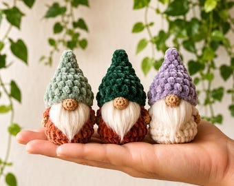 Crochet Gnome Pattern PDF: No-Sew Chunky Velvet Amigurumi Cottagecore Garden Gnome