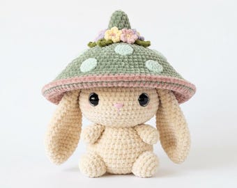 Beginner Crochet Bunny Pattern | Mushroom Hat Amigurumi Plush Toy (PDF Download)