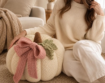 Crochet Pumpkin Pillow Pattern, Coquette Bow Fall Decor PDF, Autumn Cushion Tutorial