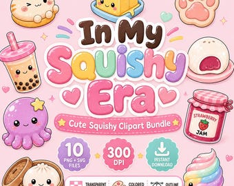 Kawaii Food Clipart Bundle, Squishy Stickers, PNG SVG Files (Digital Download)