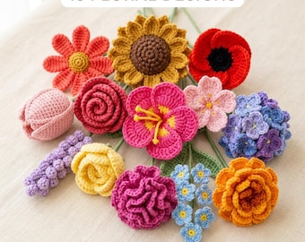 Crochet Flower Pattern Bundle | 13 Beginner Floral Designs (PDF Download)