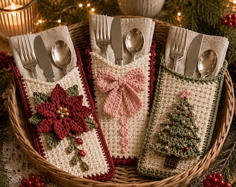 Christmas Cutlery Holder Crochet Pattern - 3 Designs