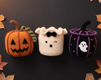 Crochet Halloween Pot Pattern, Pumpkin Ghost Decor, Spooky Amigurumi PDF