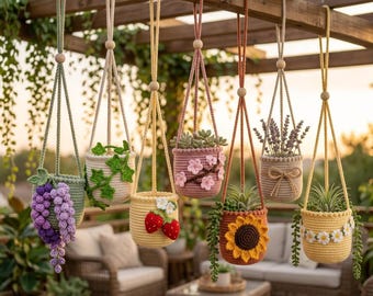 7-in-1 Crochet Hanging Basket Pattern Set | Botanical Designs (PDF Download)
