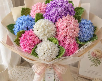Crochet Hydrangea Bouquet Pattern PDF: 9-Stem Flowers, Leaves and Gift Wrap