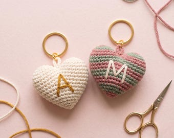 Crochet Heart Keychain Pattern, Amigurumi Monogram Bag Charm (PDF Download)