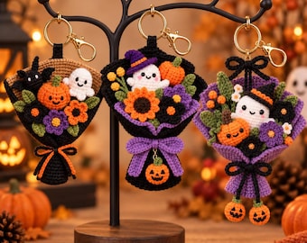 Halloween Crochet Keychain Pattern Bundle | 3 Mini Bouquets (PDF)