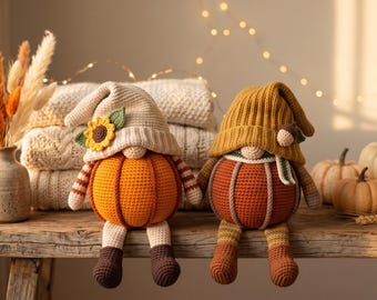 Crochet Pumpkin Gnome Pattern • 2 Fall Amigurumi Designs (PDF Download)