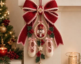 Nutcracker Ballet Bow Crochet Pattern PDF, Christmas Wall Hanging Decor