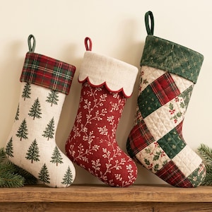 Christmas Stocking Sewing Pattern PDF, 5 Sizes, Classic, Scalloped & Quilted Patchwork Styles, Lined, A4 Letter A0, 11 Languages