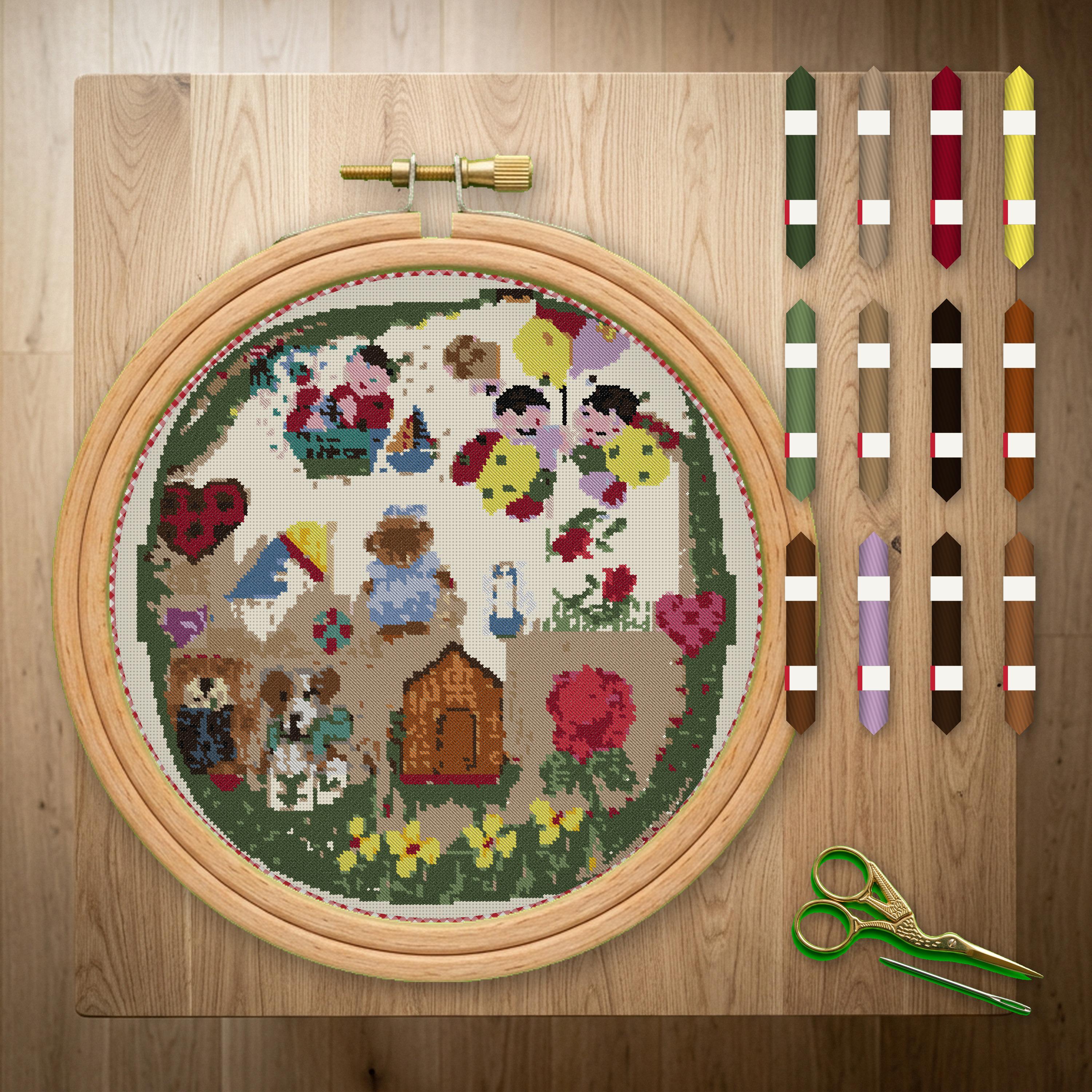 Teddy Garden Sampler Cross Stitch Pattern PDF, Teddy Bear Ladybug Puppy Rose Daffodil Nursery Chart, Pattern Keeper, 33 DMC Colours