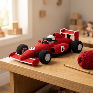 Haakpatroon voor een F1-raceauto, Formule 1 amigurumi raceauto PDF, handleiding voor het haken van een Grand Prix-raceauto (digitale download)