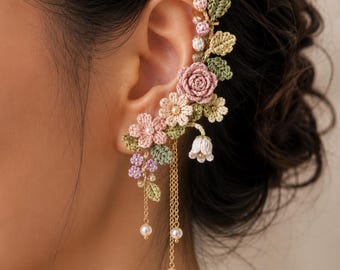 Floral Crochet Ear Cuff Pattern PDF, Botanical Jewelry Tutorial (Digital Download)