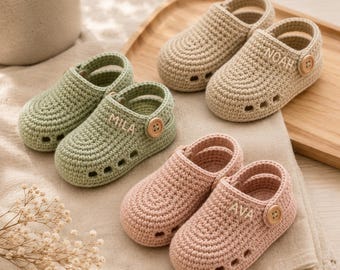 Crochet Baby Clogs Pattern PDF, Easy Baby Sandals, Newborn Booties, Crochet Shoes, 0-12 Months, Personalized Name Strap