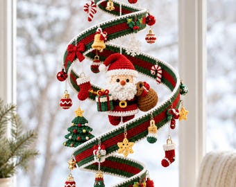 Crochet Spiral Hanging Pattern, Santa Ornament, Christmas Tree Mobile, Holiday Decor (PDF Pattern)