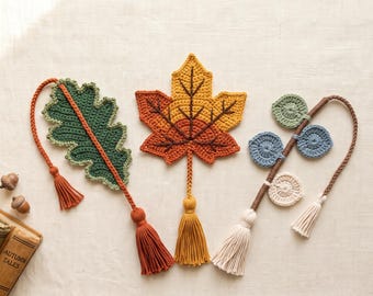 Crochet Leaf Bookmark Pattern, Oak Maple Eucalyptus Trio, Beginner DIY (Instant Download)