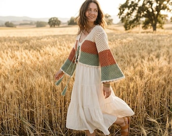 Sunbeam Crochet Shrug Pattern | Boho Bell Sleeve Bolero (PDF)