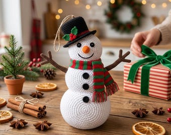 Crochet Snowman Wall Hanging Pattern, Beginner Christmas Door Decor (PDF)