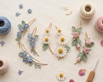 Crochet Ear Climber Pattern | 3 Micro Floral Earring Designs (PDF Download)