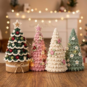 Paquete de patrones de árboles de Navidad a crochet / 4 diseños festivos para las fiestas (PDF)