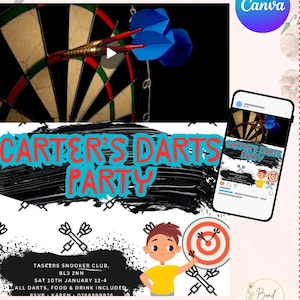 Darts Bullseye Birthday Party Invitation Download Editable Printable Canva Template