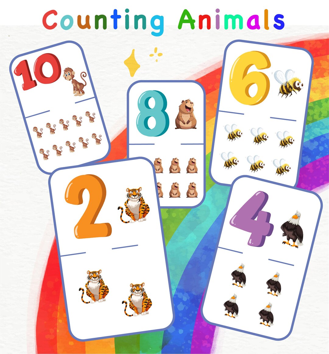Animal Counting Cards Printable, Numbers Learning Flashcards for Kids ...